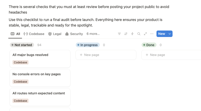 Launch Checklist preview